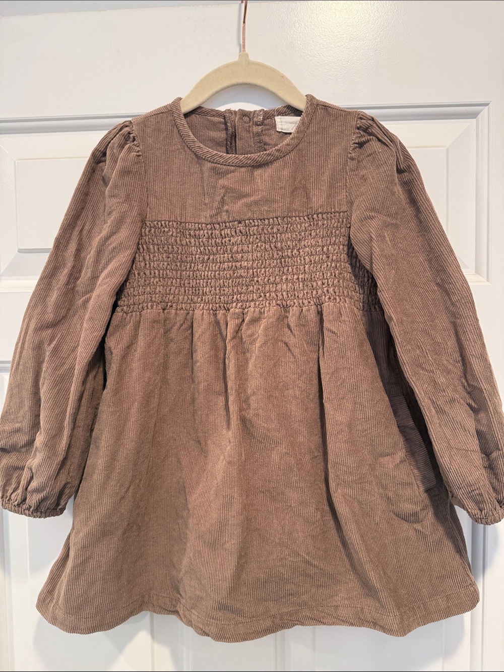 Pehr Girls Brown Smocked Corduroy Dress